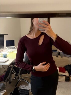Mango Basics Crewneck Sweater in Deep Wine
